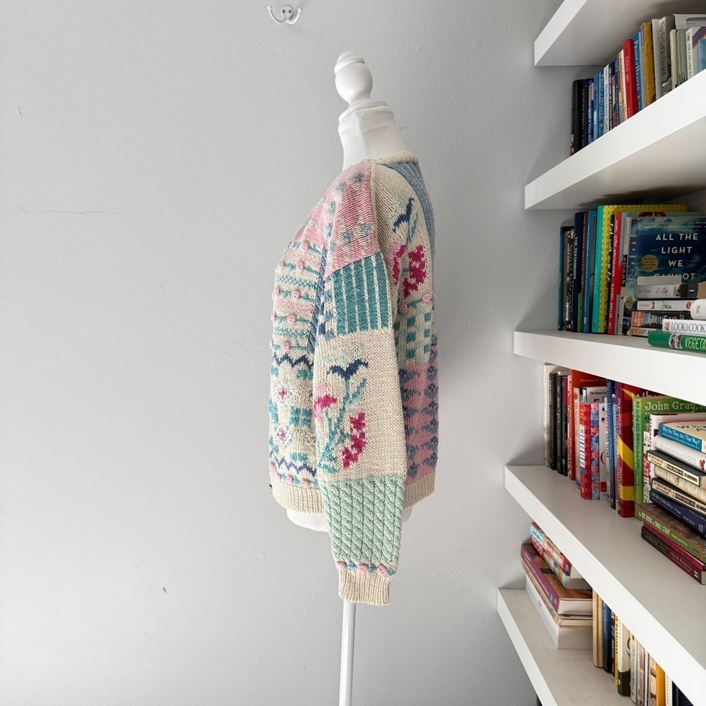 Bryn Connelly Boho Patchwork Textured Cardigan in Soft Pastels Medium - Picture 6 of 13